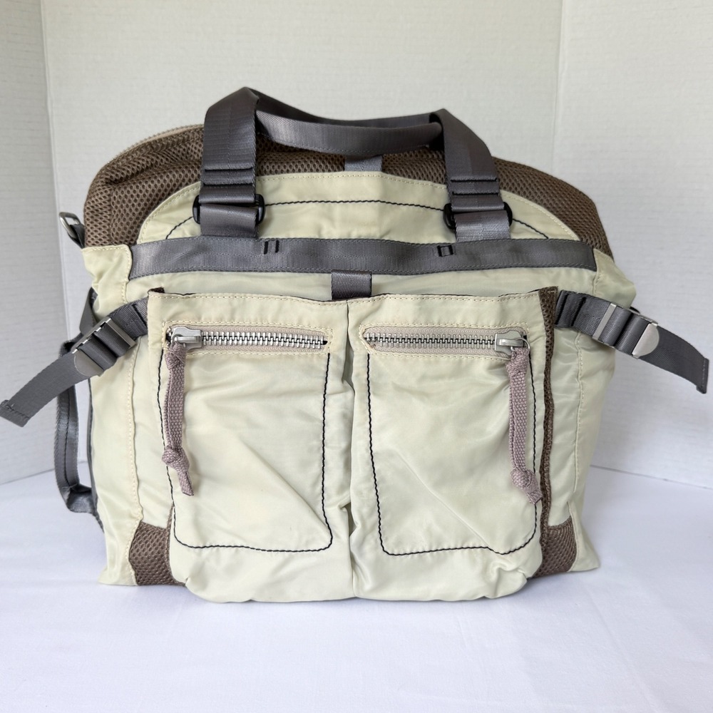 George Gina & Lucy Myke Satchel Women Large Beige Nylon Utility Crossbody Bag